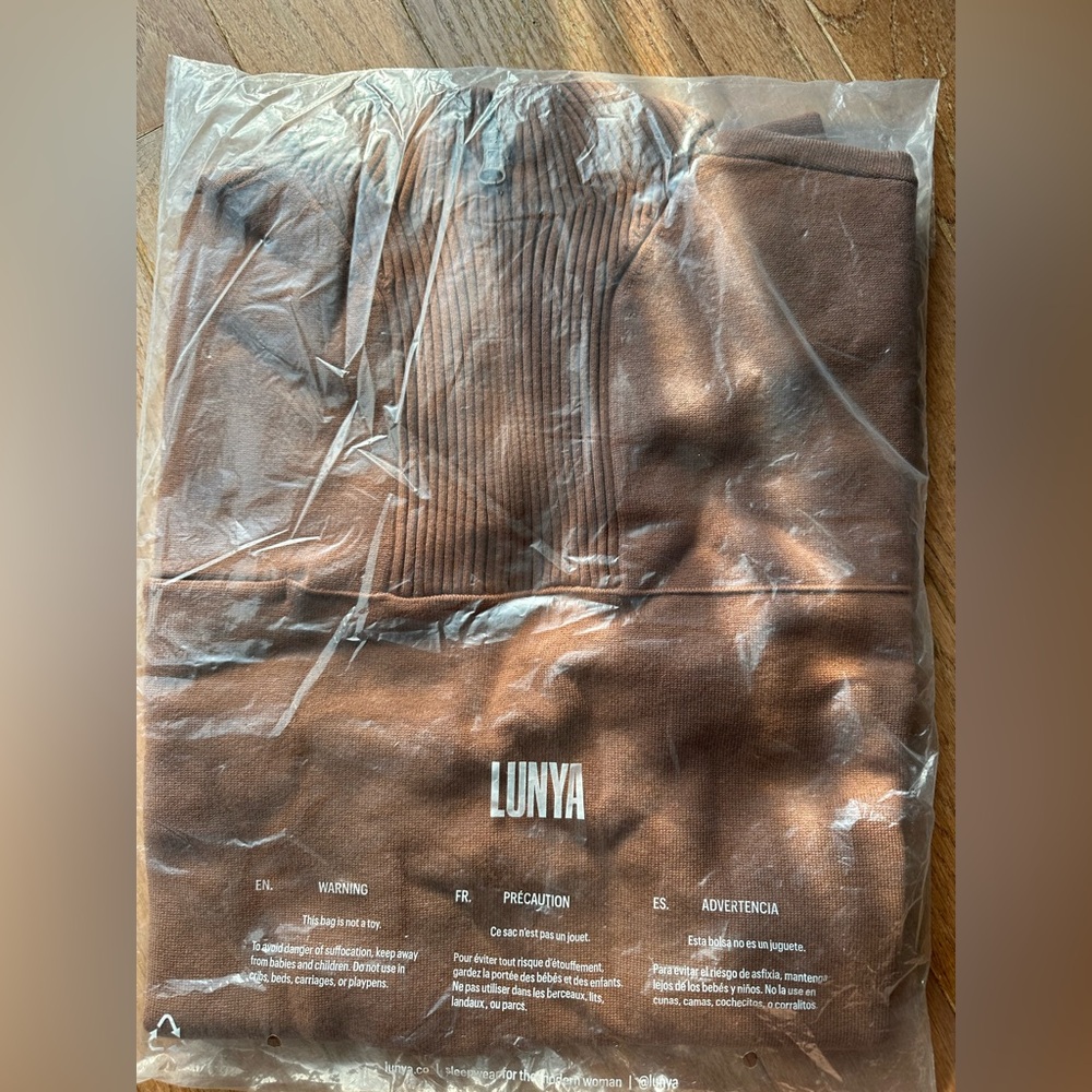 Brand New (NWT) Lunya Cozy Cotton Silk Pullover 1/4 Zip Sweater - walnut Brown - Picture 9 of 9